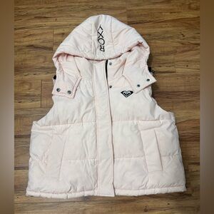 Roxy Light Pink Puffer Vest with Hood